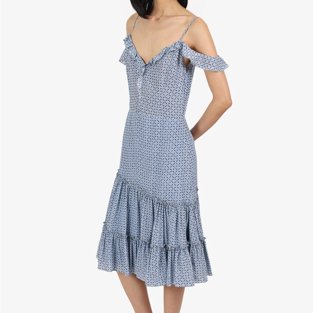 ALTUZARRA BLUE SILK RUFFLE DRESS ESTIMATED SIZE size 42 us size 10